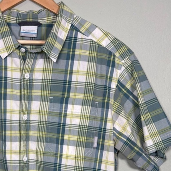 Columbia Button Up Short Sleeve Green Plaid Cotton Shirt-Men Size XL - Picture 1 of 7